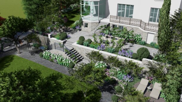 Aménagement de terrasses dans un jardin en centre ville©VPS