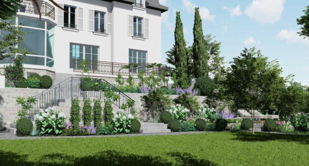 Lausanne, Aménagement de terrasses au sein d'un jardin en centre ville©VPS
